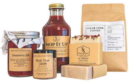 Strawberry jelly, seasoning, barbecue sauce, soap and coffee are part of Smith Land and Cattle Co.'s product mix. The business has expanded beyond beef and pork at its Sylvester storefront. PHOTO BY TRICIA HURT