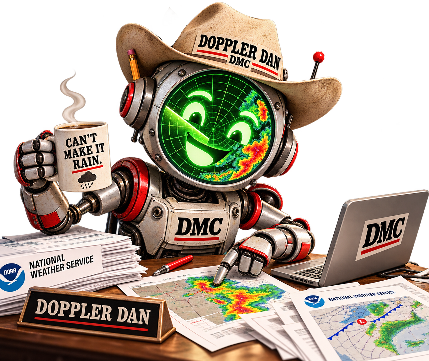 Doppler Dan is an AI assistant, not a person, though he does read radar charts with real enthusiasm. He drafts the DMC's weekly weather report from National Weather Service briefings emailed to the publisher. DMC editors try to check every number against the original documents before anything is published. Dan can read a forecast. He can't make it rain. We've asked. AI is a tool, and tools occasionally miss. If you catch an error, take a shower, cool off, and send us an email. (publisher@dmchronicle.com) We'll correct it. No need to alert the Keyboard Cavalry to make us feel bad on social media. It never works out the way they want it to. We own a small-town newspaper. That comes with thick skin, sharp wit, and better grammar skills.