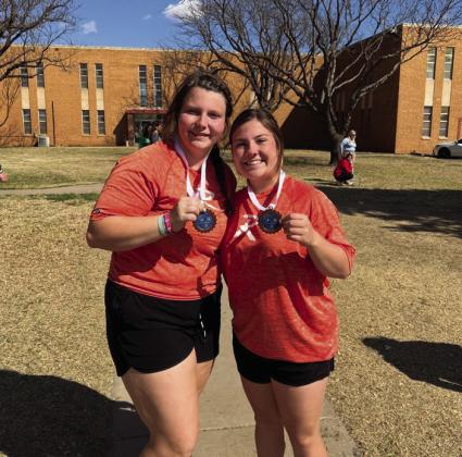 The Hammer Tennis girl's doubles team consisting of seniors Chesney Fronterhouse (left) and Hayden Foster (right) brings home a pair of medals after finishing 3rd at the South Plains tennis meet in Levelland on Tuesday.