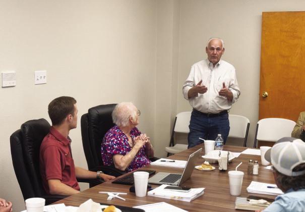 David Ramm, CEO of GGS Energy, speaks to the Fisher County Hospital District Board during its May 26 meeting, explaining the company’s request to amend its tax abatement agreement and shift the Indigo / IS245 project to a battery-only development.