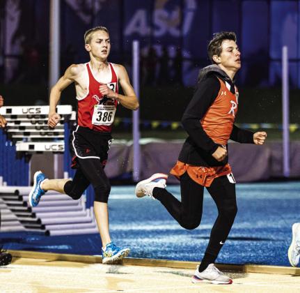 Roby's Camden Lummus (left) &amp; Rotan's Chris Newton (right) keep pace with each other during the 1600 Meter Run Final. Lummus would ultimately take medal stand, finishing third. PHOTO BY MARK MARTINEZ