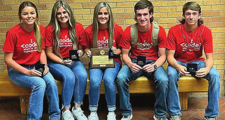 (Pictured Above) Aspermont ISD Computer Science Team: l-r: Shelby Martin, Celie &amp; Sadie Gentry, Wesley Konig and Kade Morris