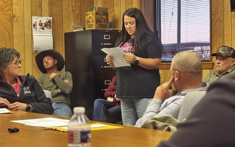 Rachel Ballard addresses the Aspermont City Council during its January meeting, raising concerns about water odor and discoloration and asking how the city will communicate ongoing testing results and overall quality. JEFF HURT