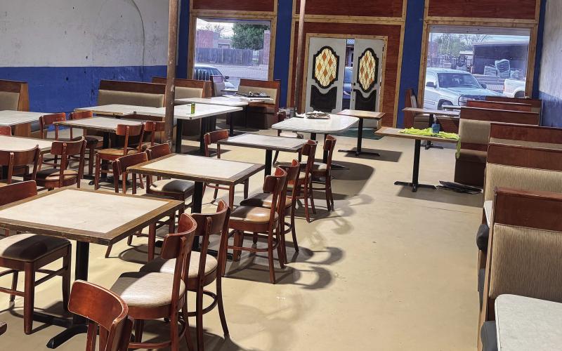 The dining area at Dog House Kitchen is coming together this week as work continues ahead of the restaurant’s planned Friday opening in downtown Rotan.r. PHOTO BY JEFF HURT