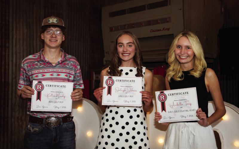 Jr. Kallen Moody &amp;amp; Fr. Jaleigh Johnson recieve respective Lion Golf MVP awards while Soph. Arabella Terry recieves Lion Golf Fighting Heart Award.