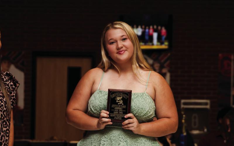 Soph. Kami Tate recieving Lady Hornet Softball’s Most Valuable Player Award .