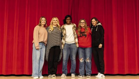 Members of the 2009 Lady Lion Basketball State Championship Team L-R: Danci Dennis, Kimie Lakey, Kim Williams, Kamie Guinn, then head coach Amy Huseman.