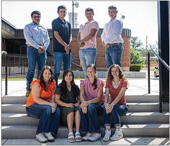 (back row l to r) Manuel Menchaca, Corbin James, Justin Shelley and Hunter Harris. (Front row l to r) Chesney Fronterhouse, Hayden Foster, Becca Kincheloe and Tylee Fillingim. Homecoming King and Queen will be announced during halftime at the football game. Rotan Yellowhammers will be facing off against Woodson Cowboys at 7:30pm on September 8th.