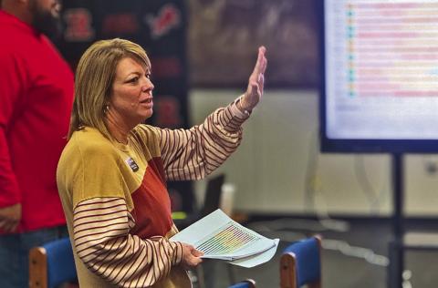 Elementary Principal Michelle Cole presents MAP Growth results to the Roby CISD board in November, outlining baseline performance in math, reading, and science for the district’s beginning-of-year testing.. PHOTO BY JEFF HURT