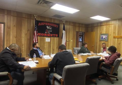 Aspermont Mayor Steven Ellis reads the order calling for the upcoming May 6 Election, where the mayor and two council members are up up for re-election.