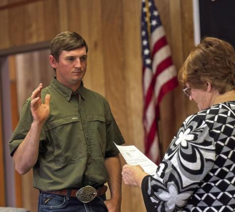 Newly appointed Aspermont City Council member Bailey Springer took his oath of office on Tuesday, where he will Fill the seat of council member Blake Friar, who resigned in June
