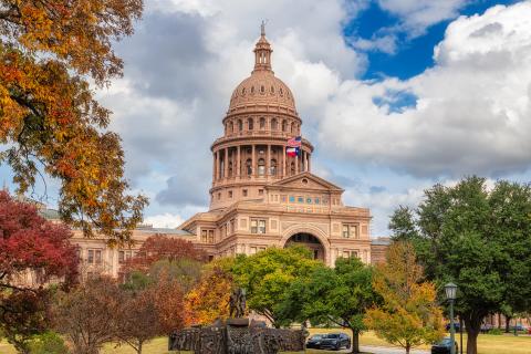The Texas State Capitol Building in autumn in Austin, Texas, USA. 