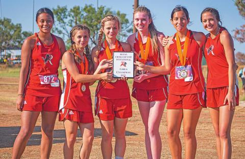 1st Place Lady Lion Cross Country Team L-R: Joselynn Williams, Lilly Benson, Chasity Benson, Callie Humphrey, Ivy Espinoza, Hailee Garmer.