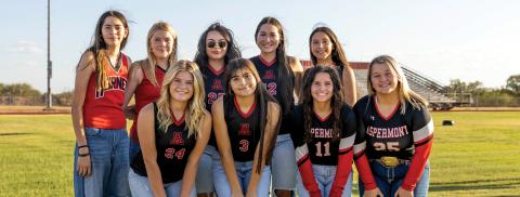 Top Row L-R: Mascot Addison Benavides. Matti Polk, Peyton Calamaco, Jessi Rabel, Emilee Silva, Bottom Row L-R: Regan Polk, Noemi Garcia, Daisy Garcia, Kami Tate. Photo by: Mark Martinez