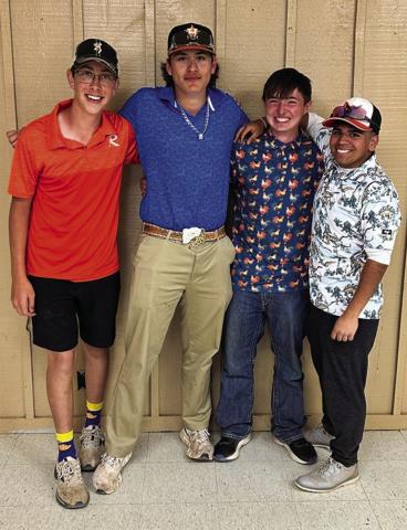 Rotan Yellowhammer Golf team L-R: Sam Helms, Elijah Norton, Wyatt Swink, Draven Yanez. The Hammer Golf team recently competed at the district meet in Haskell this past Monday. As a team they would ultimately finish 3rd overall, while individually, freshman Draven Yanez would go on to finish 2nd; securing a spot to compete at the regional meet. The meet will take place at Maxwell Golf Course in Abilene on April 16-17 for the boys division. Courtesy Photo.