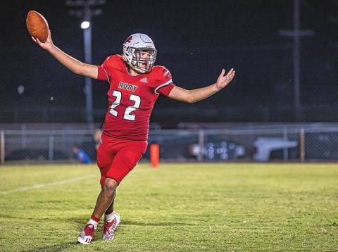 Roby Junior Ethan Hernandez celebrates in the endzone. Photo by: Tricia Hurt
