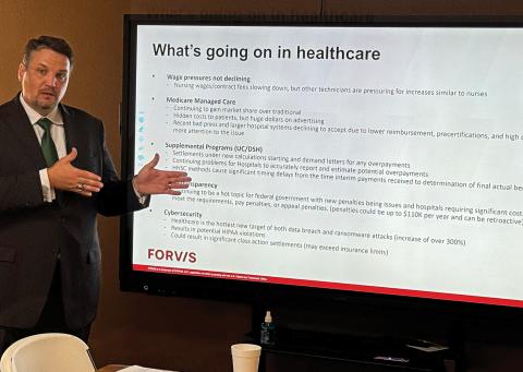 Financial advisor and director at Forvis, Travis Skinner spoke with Fisher County Hospital board members and administrators about the district’s current finances and future changes in the healthcare industry.