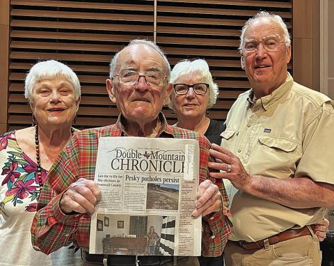 Gerald (Rotan Class of '57) and Carolyn Murff along with long time friends, Kenny (Rotan Class of '56) and Becky (Rotan Class of '58) McKinney took along the DMC on their trip to Brazil and their adventure along the Amazon River. Going on a trip? Take the Double Mountain Chronicle. You can email it to publisher@dmchronicle.