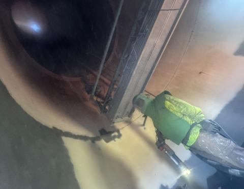 Water tower repairs are currently underway As workers begin sandblasting the interior and exterior of Rotan’s DP&amp;R standpipe.