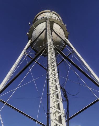 The more prominent and central tower is the cities’s oldest and most rapidly deteriorating of Rotan’s water towers.