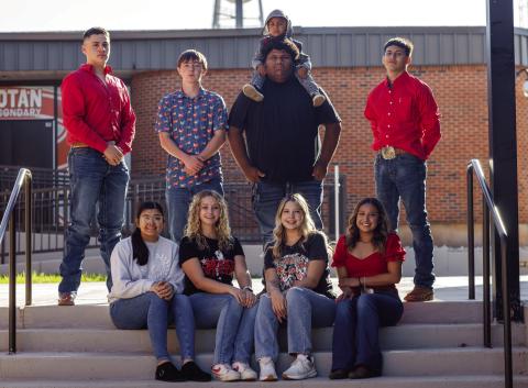 King Nominees l - r: Elijah Norton, Wyatt Swink, Jaydon Louis, Jose Garza, Queen Nominees l - r: Arianna Alonzo, Olivia Messick, Karly Briggs, Shyanne Gaspar PHOTO BY MARK MARTINEZ