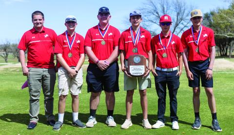 Roby Lion Golf Team L-R: J.D. Ditmore, Houston Few, Kooper McWilliams, Dawson Shipp, Greyson Shoemaker, Cohen Lakey. The Lions took home 1st place at the Distrct Golf Tournament this past Monday in Sweetwater with a shot total of 513, with Dawson Shipp leading the pack with an individual shot total of 93. The team will move on to compete at the Regional Tourney in San Angelo taking place at the Bentwood Country Club on April 21-22. PHOTO BY MARK MARTINEZ