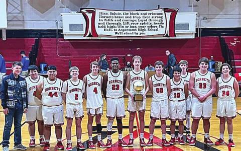 District Champion Aspermont Hornets L-R: Rogelio Hernandez, Devin Lopez, Keltyn Van Meter, Kade Morris, Donovan Miller, Olen Johnson, Wesley Koenig, Carson Guidry, Seth Johnson, Abram Lopez, Jaden Flores. Courtesy Photo.