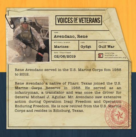 VOICES OF VETERANS: Gunnery Sergeant Rene Avendano Shares His Story of Service in the United States Marines