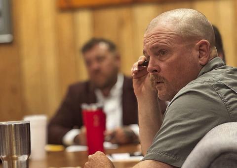 Aspermont City Council Member Cody Myers listens as city administrator Lorenzo Calamaco explains the request to access the city’s wastewater treatment plant from Wilda Beast LLC and his recommendation of a fee that would generate roughly $4,200 in revenue. PHOTO BY JEFF HURT