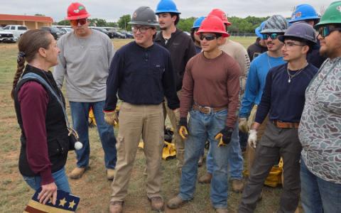 WTC President Dr. Laurie Sharp speaks with students at the Electrical Lineworker Rodeo in the spring of 2026. The College's new 10-year strategic plan places student success at the center of its priorities while strengthening partnerships that support educational and workforce opportunities across the region.