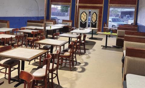 The dining area at Dog House Kitchen is coming together this week as work continues ahead of the restaurant’s planned Friday opening in downtown Rotan.r. PHOTO BY JEFF HURT