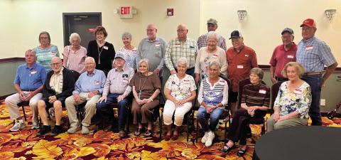 Rotan ISD classes of the 50’s. First row from left to right Darrel Hale, Cecil Lotief, Bobby Gruben, Mike Porter, Lynn Byerly, Nancy Acker, Mary Jo Park, Patsy Blount, Lulu posey, Second row: Pookey Hale, Joan Horton, Loretta Neal, Lanny Posey, Chester Rivers, Bob Sparks, Denny Ivy, Carol McCullough, Jim Ashley, James Mann, Ted posey We missed the rest of you!