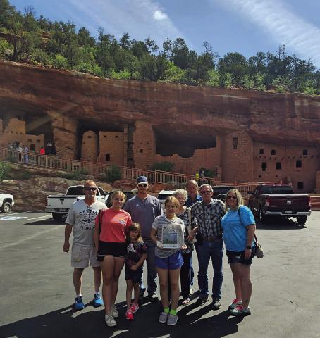 The DMC took a trip to Manitou Springs, Colorado and explored the cliff dwellings with the Messick family this summer. Pictured above: Larry, Olivia, Brinley, Justin, Kayleigh, Peggy, Raymond, Loyd Dean, Angela Messicks. Going on a trip, whether near or far? Take the Double Mountain Chronicle. You can email your photo to publisher@dmchronicle.com or text us at 325-933-8129