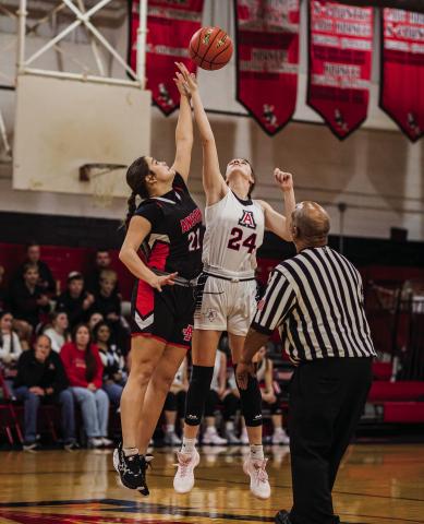 Freshman Keslie Criswell wins the jump ball during the Lady Hornets 46-34 win over the Anson Lady Tigers Tuesday night Aspermont. The Lady Hornets will take part in Roddy Shipman Classic Tournament in Guthrie this weekend. PHOTOS BY: MARK MARTINEZ