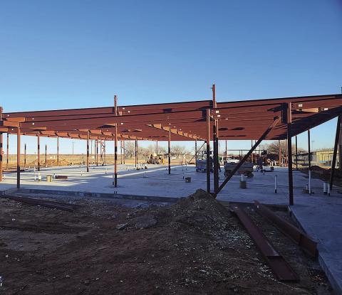 Framework is being erected as the construction on the new Fisher County Hospital Clinic and Pharmacy continues. (Courtesy photo from the Fisher County Hospital District)