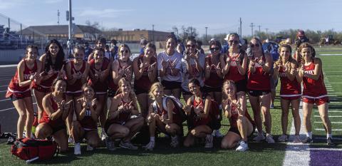 Members of the Roby Lady Lion &amp; Aspermont Lady Hornet track teams pose together after both teams tied for 1st Place at the Area track meet last Thursday in Benjamin. Standing L-R Hope Garmer, Mackenzie Castillo, Laja Mawick, Avery Carreon, Matti Polk, Regan Polk, Jessi Rabel, Addi Shugart, Lizbeth Garcia, Shelby Martin, Raelynn Bradley, Lilly Benson, Chasity Benson. Kneeling L-R: Peyton Calamaco, Emma Carreon, Mylee Van Meter, Ashlyn Holson, Leah Salazar, Kenzy Blankenship. Photo by Mark Martinez