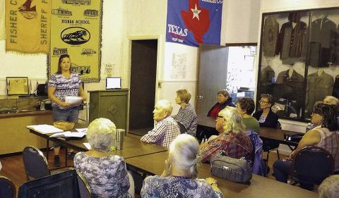 Dana Fauntrapp of Western Texas College presented the Fisher County Historical Commission's April program. Photo submitted by Roenna Thomas