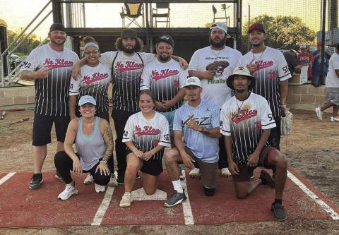 Champions Team No Klass Top L-R: Brandon King, Jaya Atkins, Tate Thompson, Zac Flores (manager), Gary Cruz, Squints Cruz. Bottom L-R: Leandra Martinez, Zoe Flores (coach) Tommy Gonzales, Brenda Atkins. Not pictured: Ector Martinez. No Klass defeated No Klass 2.0 13-12