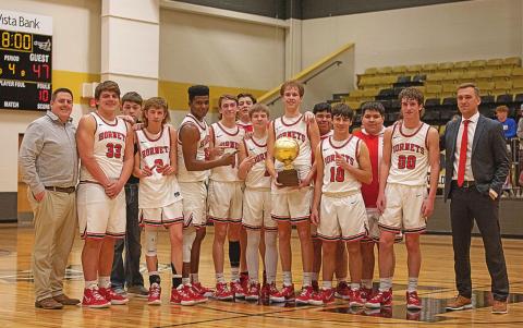 Bi-District Champion Aspermont Hornets L-R: Coach Mark Weaver, Abram Lopez, Manager Jaxon Hodges, Seth Johnson, Donovan Miller, Kade Morris, Jaden Flores, Keltyn Van Meter, Olen Johnson, Devin Lopez, Carson Guidry, Rogelio Hernandez, Wesley Koenig, Coach Cade Brown. Photo By: Mark Martinez