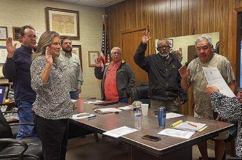 Members of the Rotan City Council are sworn in before the regular meeting Monday