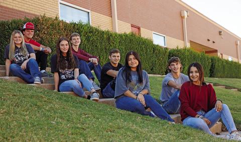 Back Row: Ethan Hernandez, Tres Spencer, Dylan Lujan, Josh Adames Front Row: Emily Green, Sage Garza, Alicia Kirkland, Mari Fortuna