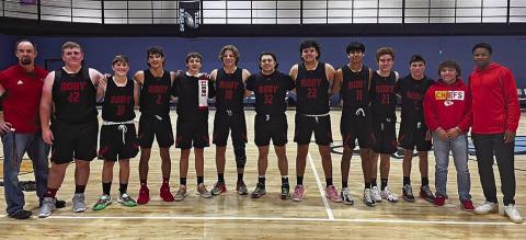 Roby Lions brought home the championship title at the TLCA tournament in Abilene. They won the championship game against Ranger with a score of 52-32. Earlier in the tournament they had an intanse game against Brooksmith winning 45-44 and also defeated Rising Star 45-36. Pictured left - Coach Zack Ryan, Kooper McWilliams, Houston Few ,Josh Adames, Dawson Shipp, Brennan Faucett, Drew Carreon, Ethan Hernandez, Cruz Perez, Brady Etheredge, Cohen Lakey, Zac Flores, Coach Caleb Williams.