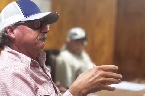 Roby City Manager Jack Brown discusses likely improvement plans should the city be awarded the estimate $6 million in grant funding through the Texas Water Development Board. PHOTO BY JEFF HURT