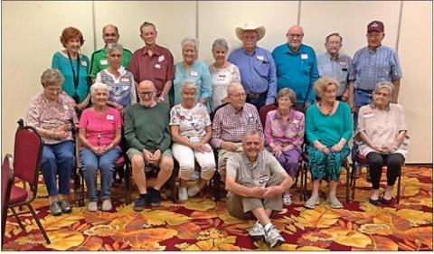 ROTAN CLASSMATES: Front Row ( L - R ): Joyce Smith, Shirley Weathersbee, Cecil Lotief, Nancy Sparks, Bobby Gruben, Patsy Lawrence, Lulu McMeans, Lynn Cheek Back Row ( L-R ) Lorett Smith, Ronnie Martinez, Mary Jo Pope. Ross Earl Smith, Carol Holland, Lanny Maeyers, Bob Sparks, Chester Rivers, Mike Porter, Ted Posey. Sitting on the floor is none other than the organizer of the annual reunion, Darrell Hale.