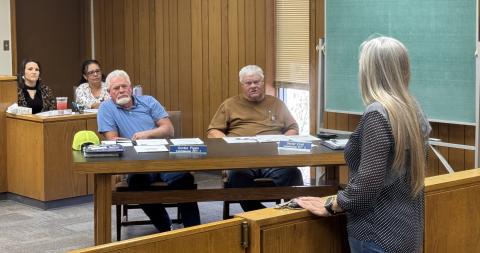 Rotan City Administrator Carla Thornton Speaks to the Fisher County commissioners Court on Monday, ahead of officials approving funding to upgrade city’s animal control facilities.