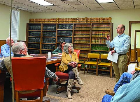 Jake McAdams speaks to Stonewall officials on Monday about grant funding