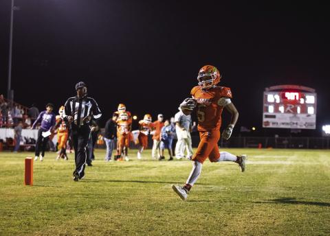 Rotan junior Cristian Garcia walks in a for a touchdown early in the fourth quarter during the Hammers close loss to Highland 24-30 last Friday night. The Hammers battled back from being down 8-22 at the half, but failed to convert crucial turnovers late in the fourth quarter to fall just short by one score. Still winless in district play, the Hammers will have one last shot this Friday against county rival Roby Lions in Roby at 7pm Photo by: Mark Martinez