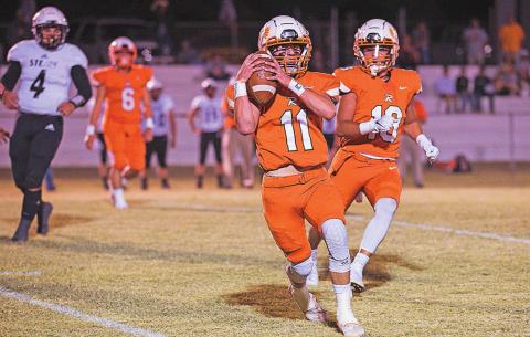 Rotan Freshman Grayson Jeffrey picks off a Robert Lee pass. He would take it back for a touchdown. PHOTO BY TRICIA HURT