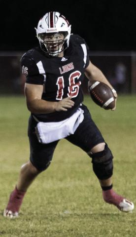 Roby's Kody Daniel rumbles downfield during the Lions' 46-0 win over Rotan last Friday night. This marks the Lions' first win of the season. PHOTO BY MARK MARTINEZ