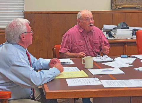 Stonewall County Sheriff Bill Mullin explains the challenges he faces with filling law enforcement vacancies due to non-competitive wages with Judge Ronnie Moorhead and the Stonewall Commissioners.